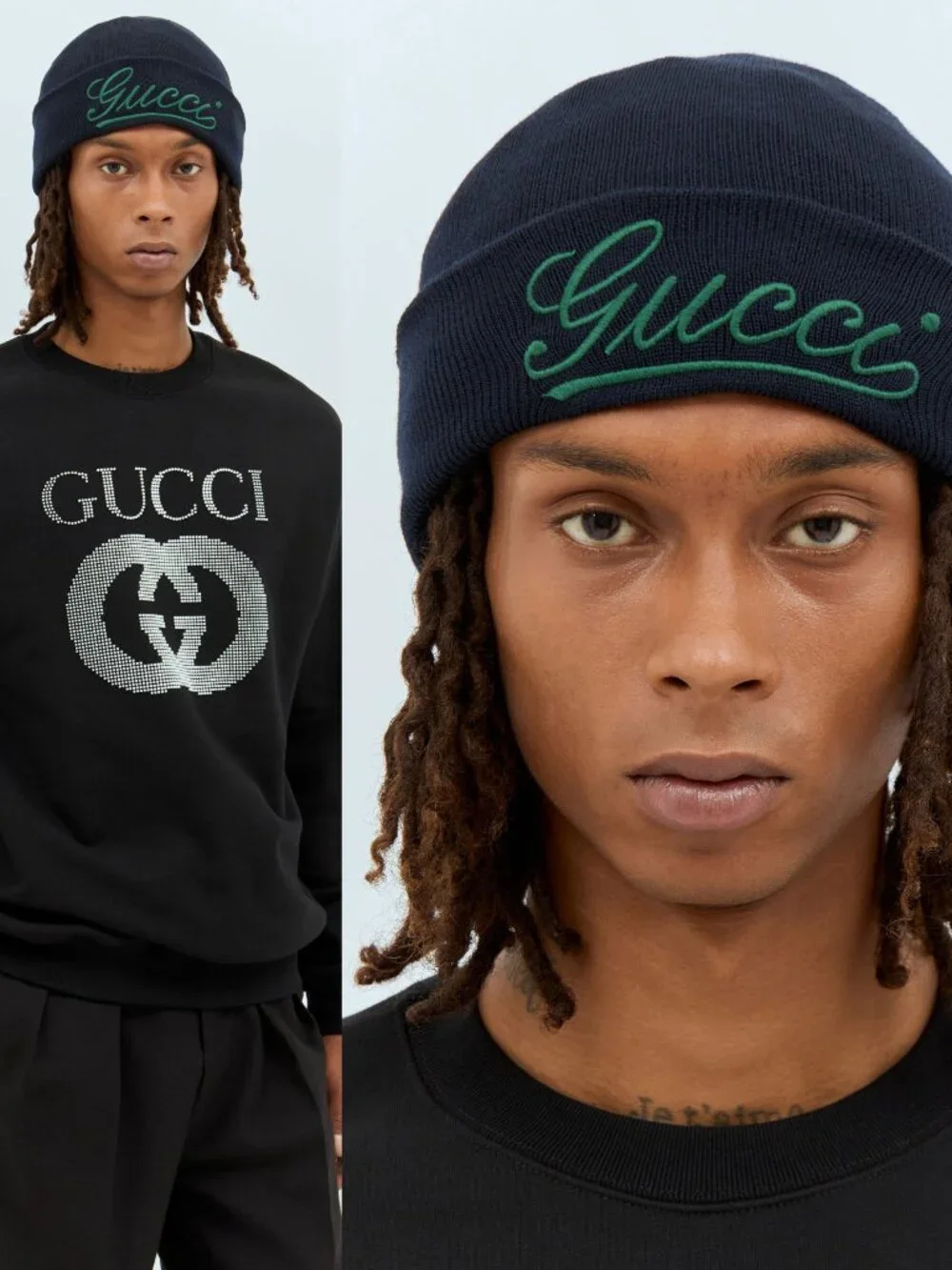 GUCCI HAT BLUE WOOL RIB KNIT LOGO EMBROIDERY BEANIE sz M / MEDIUM / 58CM